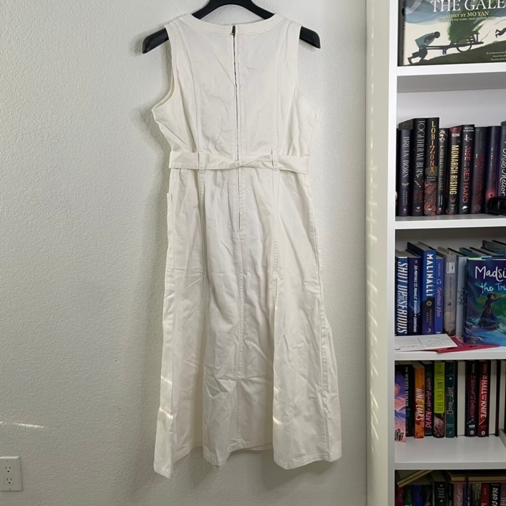 Sundance White Denim Dress Size 16 Sleeveless V Neck Midi with Belt Pockets - Picture 11 of 14